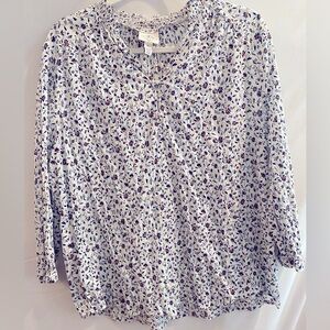 St. John’s Bay XL White Floral Cotton Tunic Blouse Women’s Top